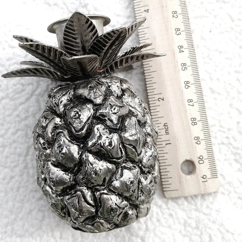 Tropoical Pineapple Candle Holder Trio Textured Heavy Silver 3pc‎ Vintage 4.5#